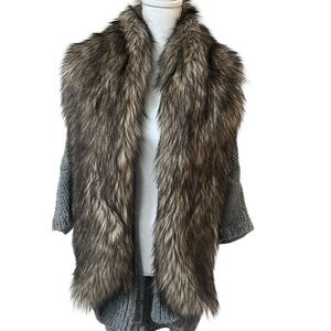 GUESS Faux Fur Trimmed Gray Sweater